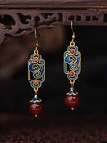Women Vintage Red Agate Enamel Alloy Earrings