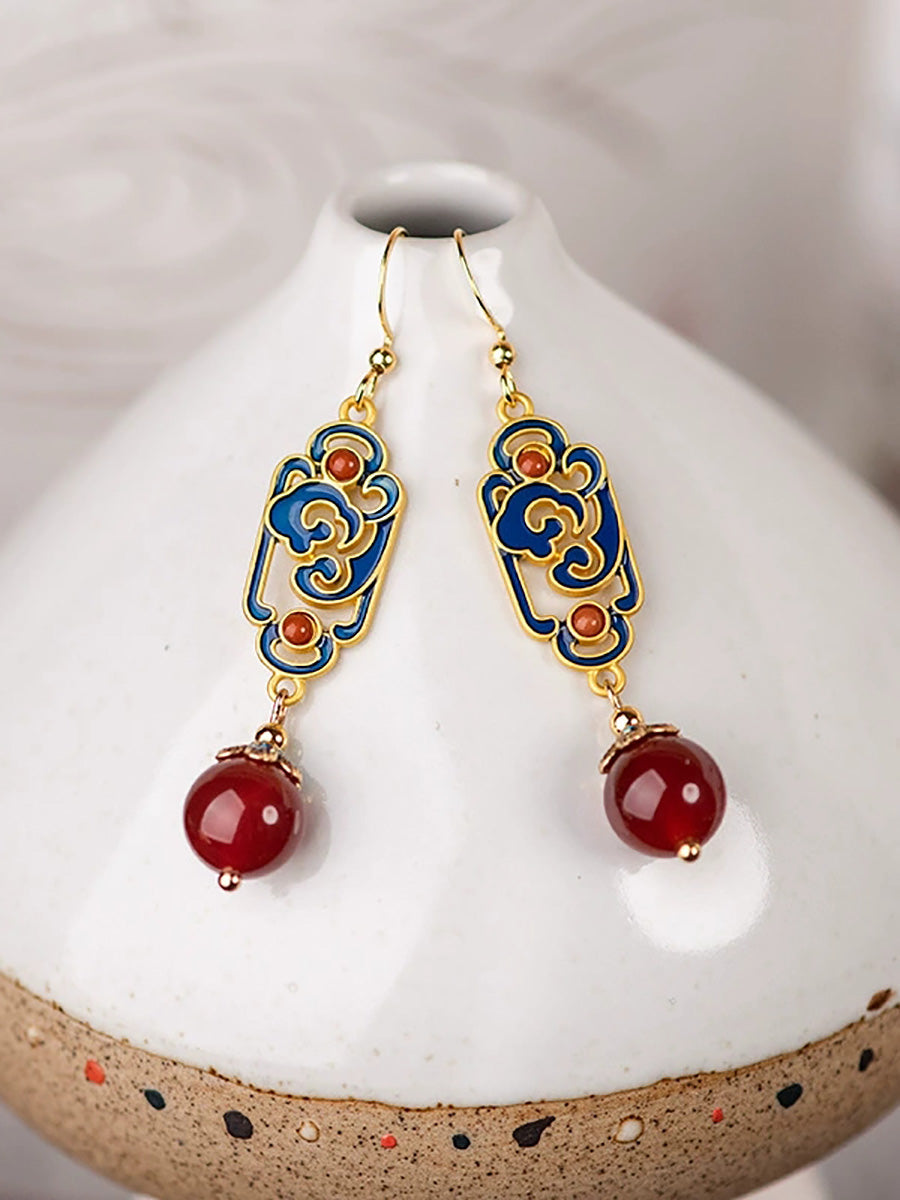 Women Vintage Red Agate Enamel Alloy Earrings