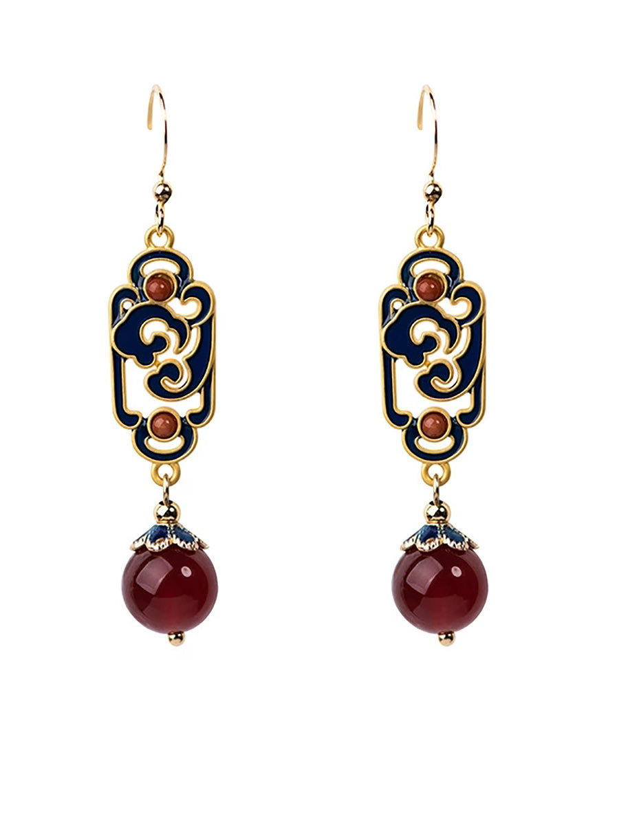 Women Vintage Red Agate Enamel Alloy Earrings