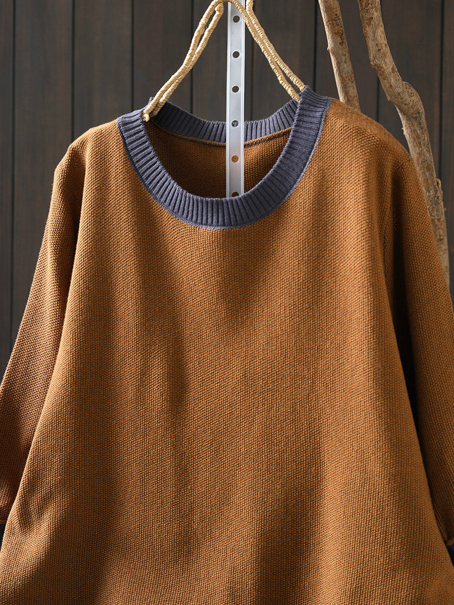Women Summer Artsy Colorblock Knitted O-Neck Sweater