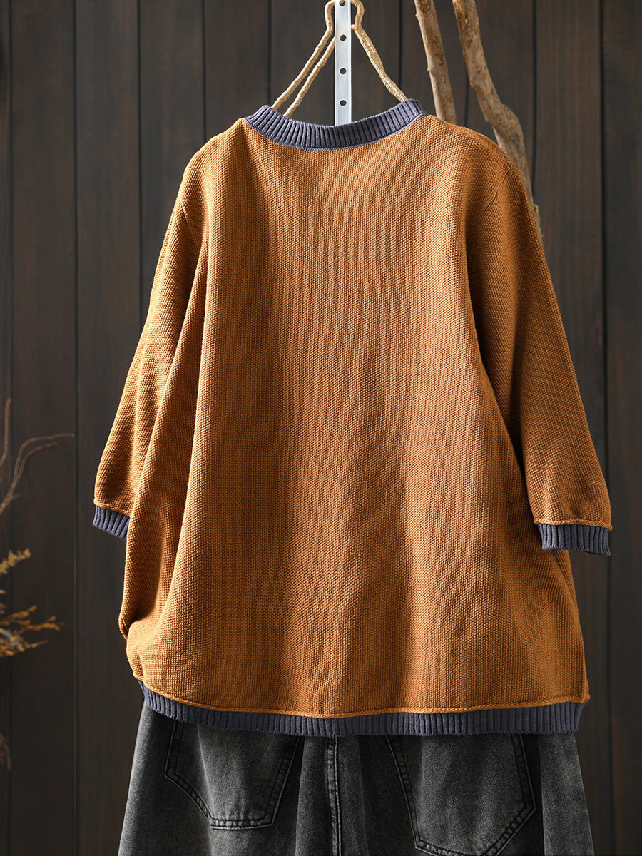 Women Summer Artsy Colorblock Knitted O-Neck Sweater