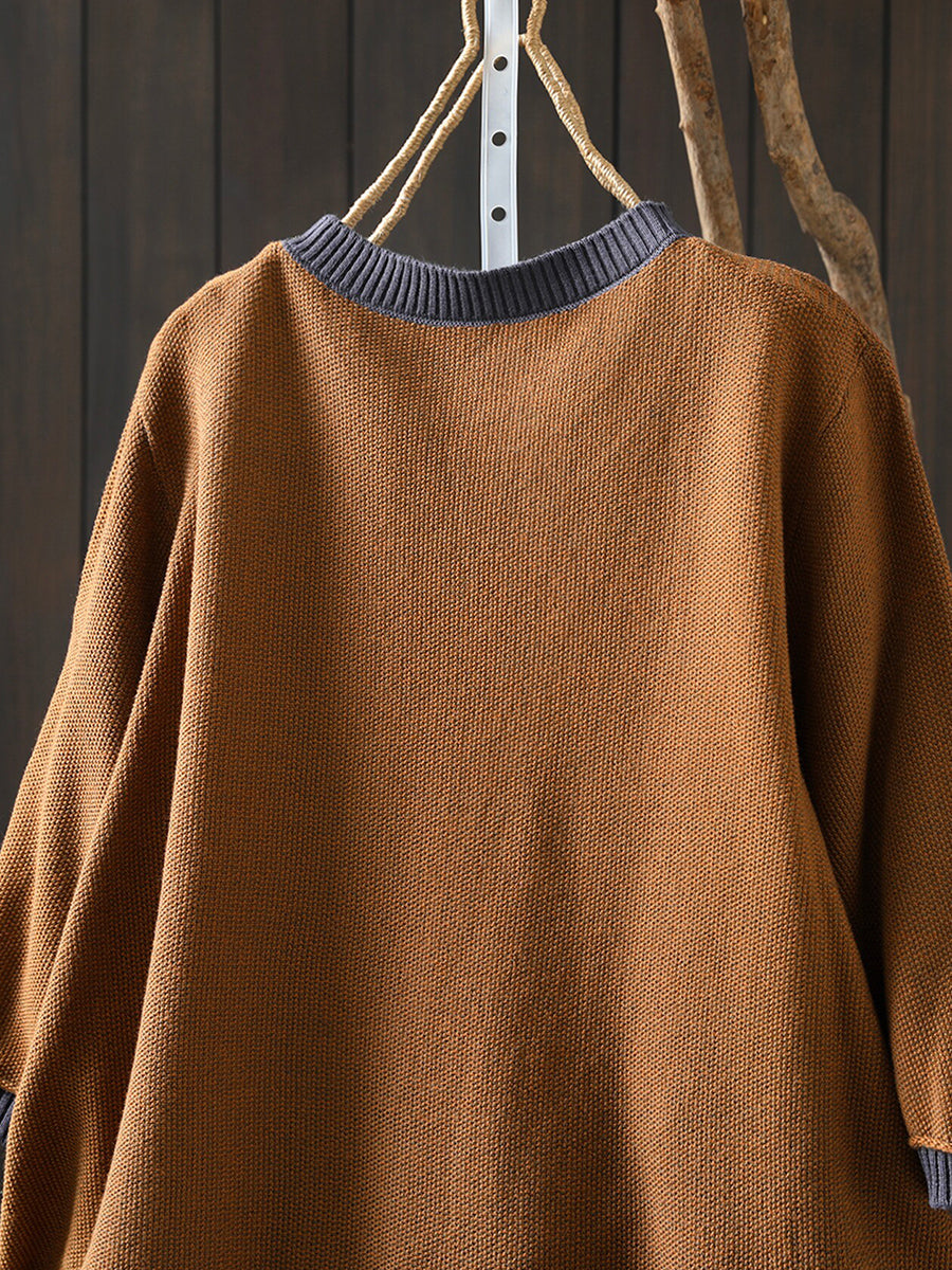 Women Summer Artsy Colorblock Knitted O-Neck Sweater