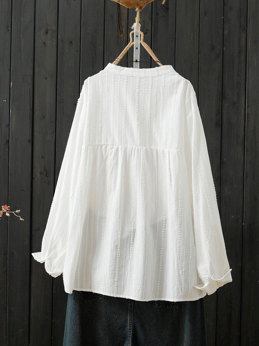 Women Spring Artsy Pure Color 100%Cotton Shirt