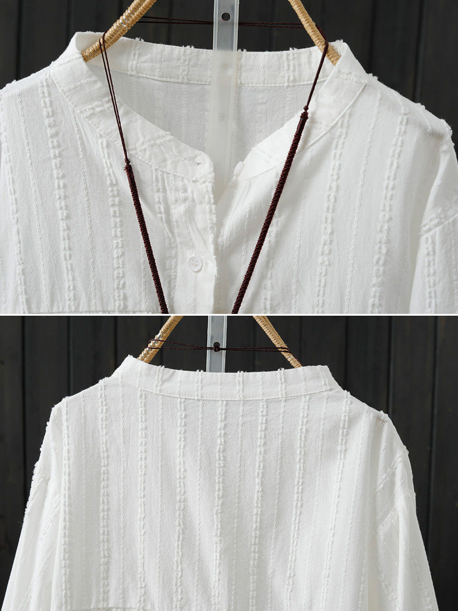 Women Spring Artsy Pure Color 100%Cotton Shirt