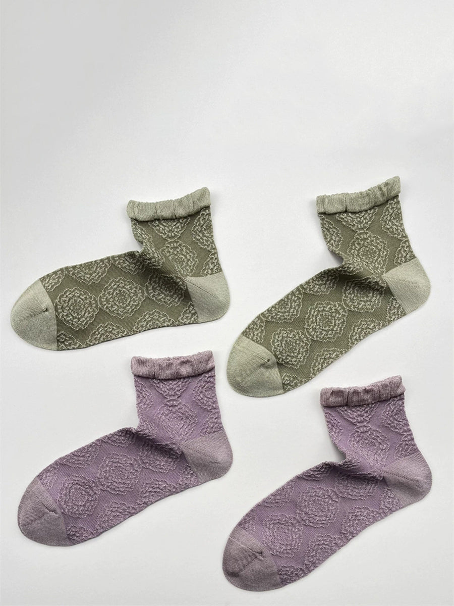 4 Pairs Women Summer Vintage Flower Socks