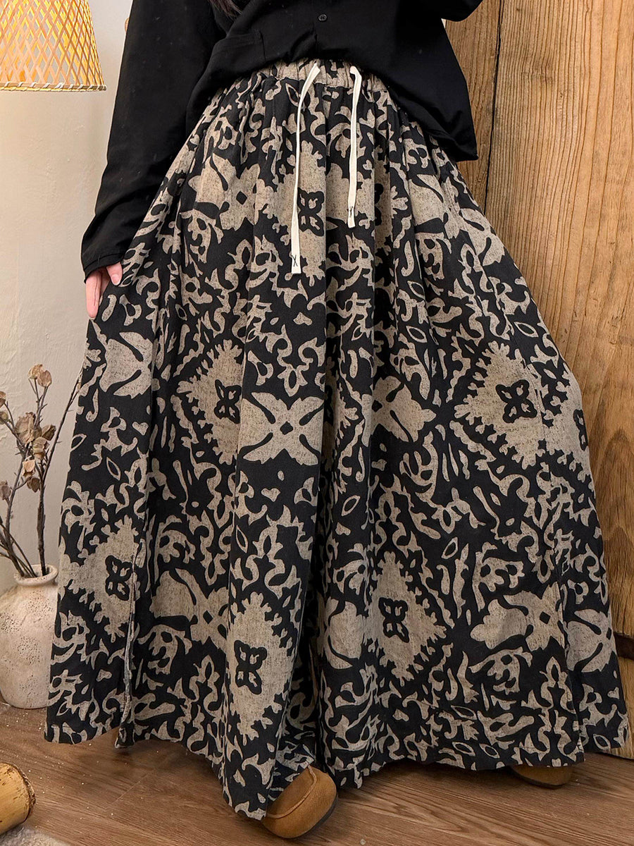Plus Size Women Spring Retro Flower Maxi Skirt
