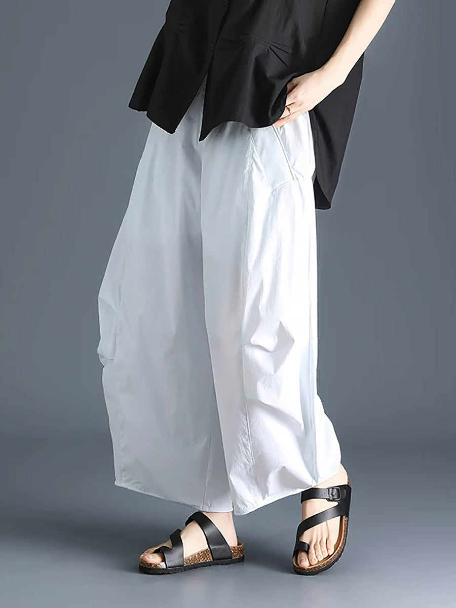 Plus Size Women Spring Pure Color Cotton Wide-leg Pants