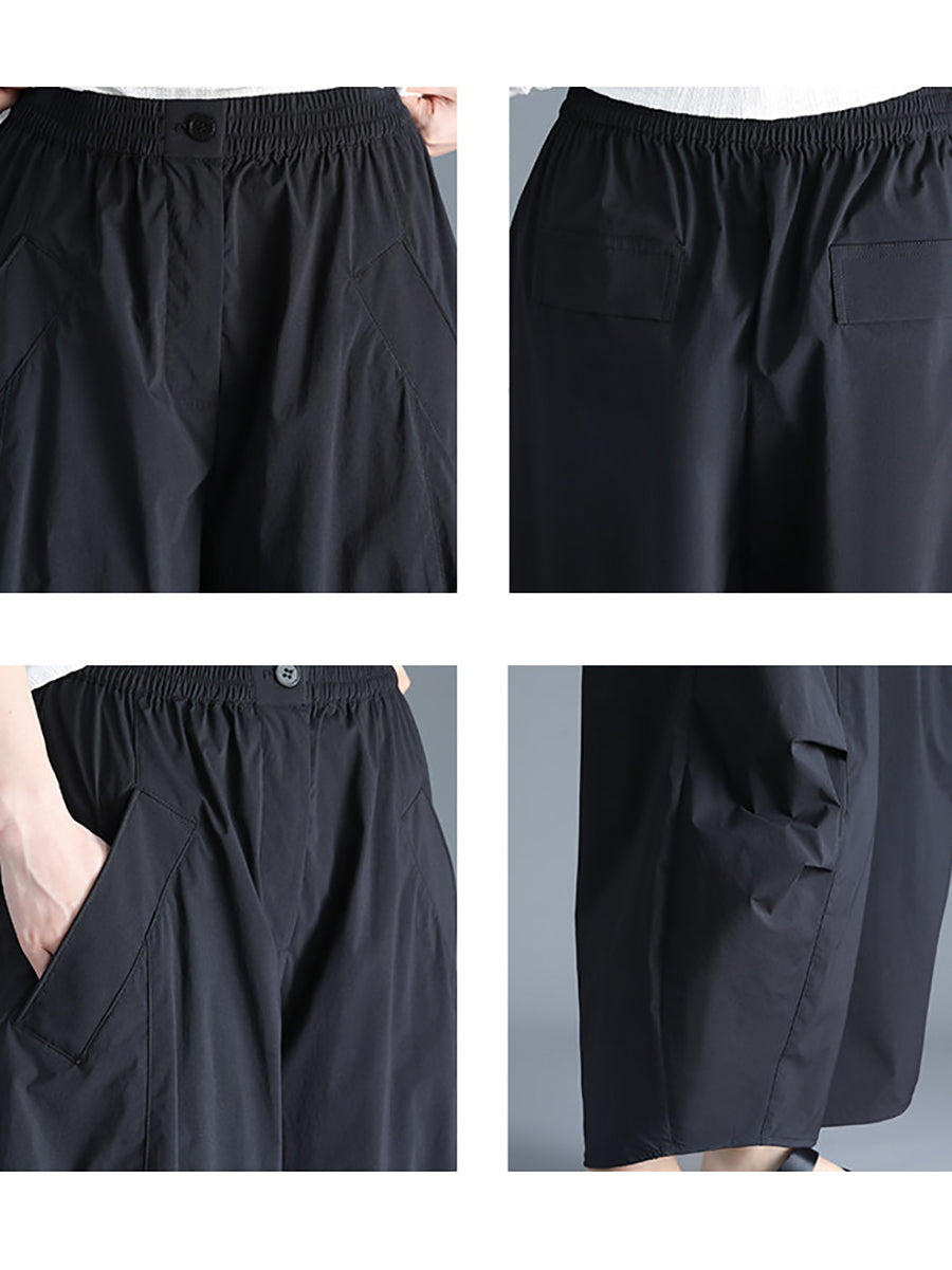 Plus Size Women Spring Pure Color Cotton Wide-leg Pants