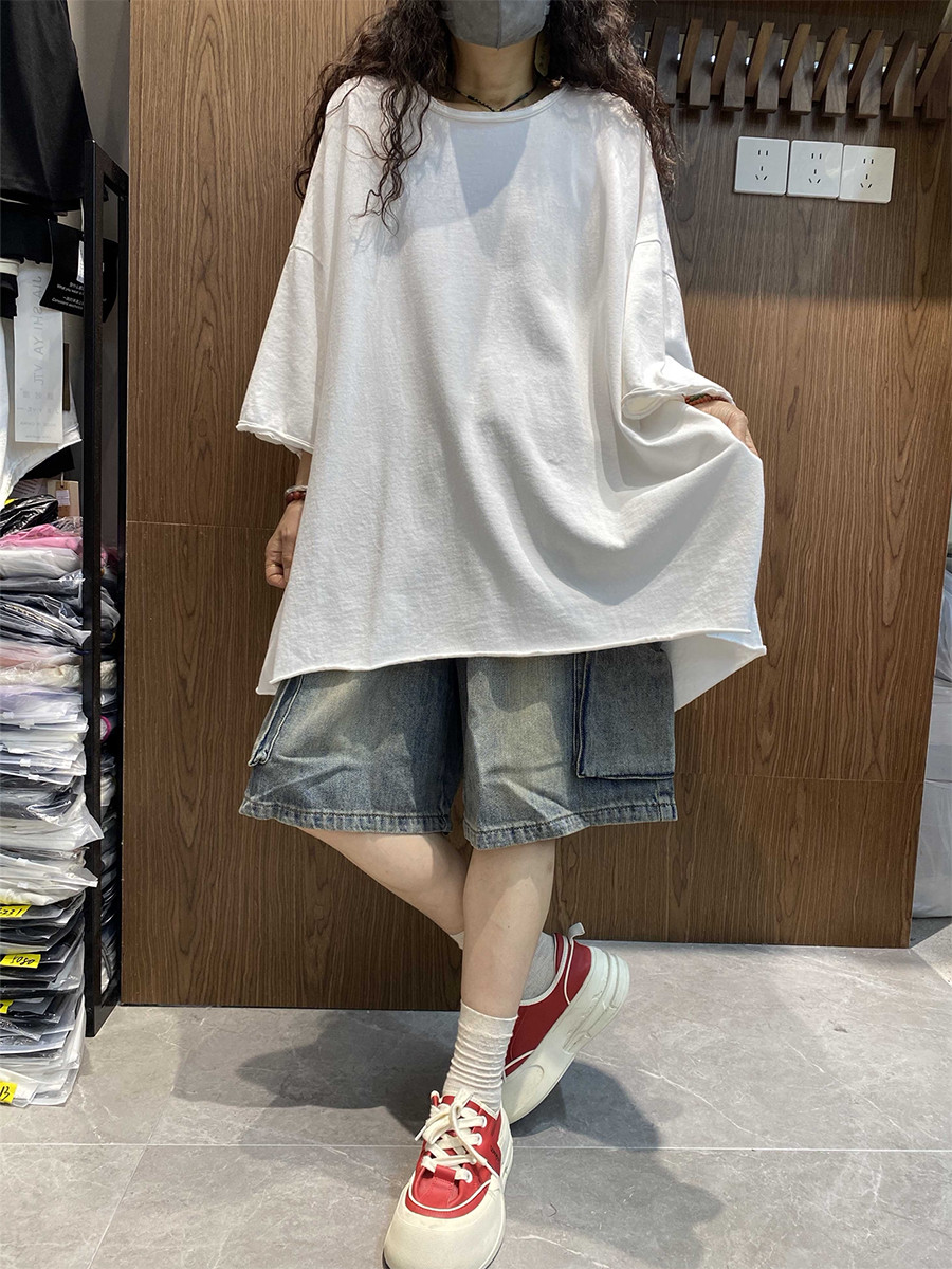 Plus Size Women Summer Artsy Pure Color Cotton O-Neck Blouse