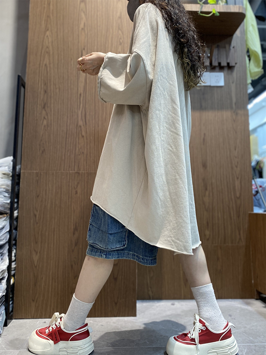 Plus Size Women Summer Artsy Pure Color Cotton O-Neck Blouse