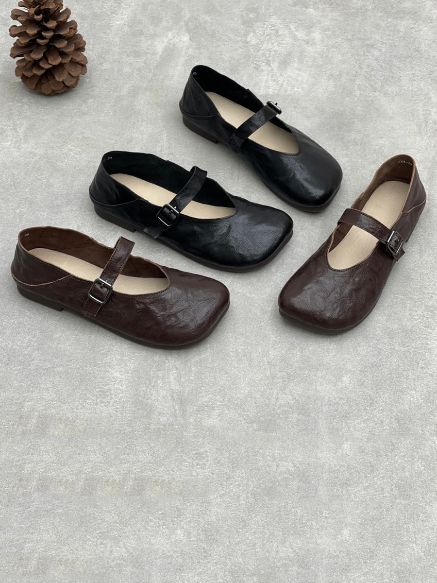 Women Vintage Soft Genuine Leather Low Heel Shoes