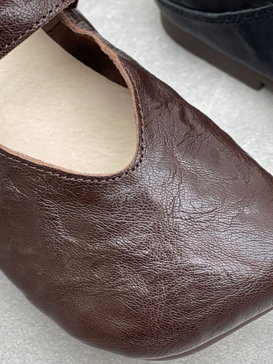 Women Vintage Soft Genuine Leather Low Heel Shoes