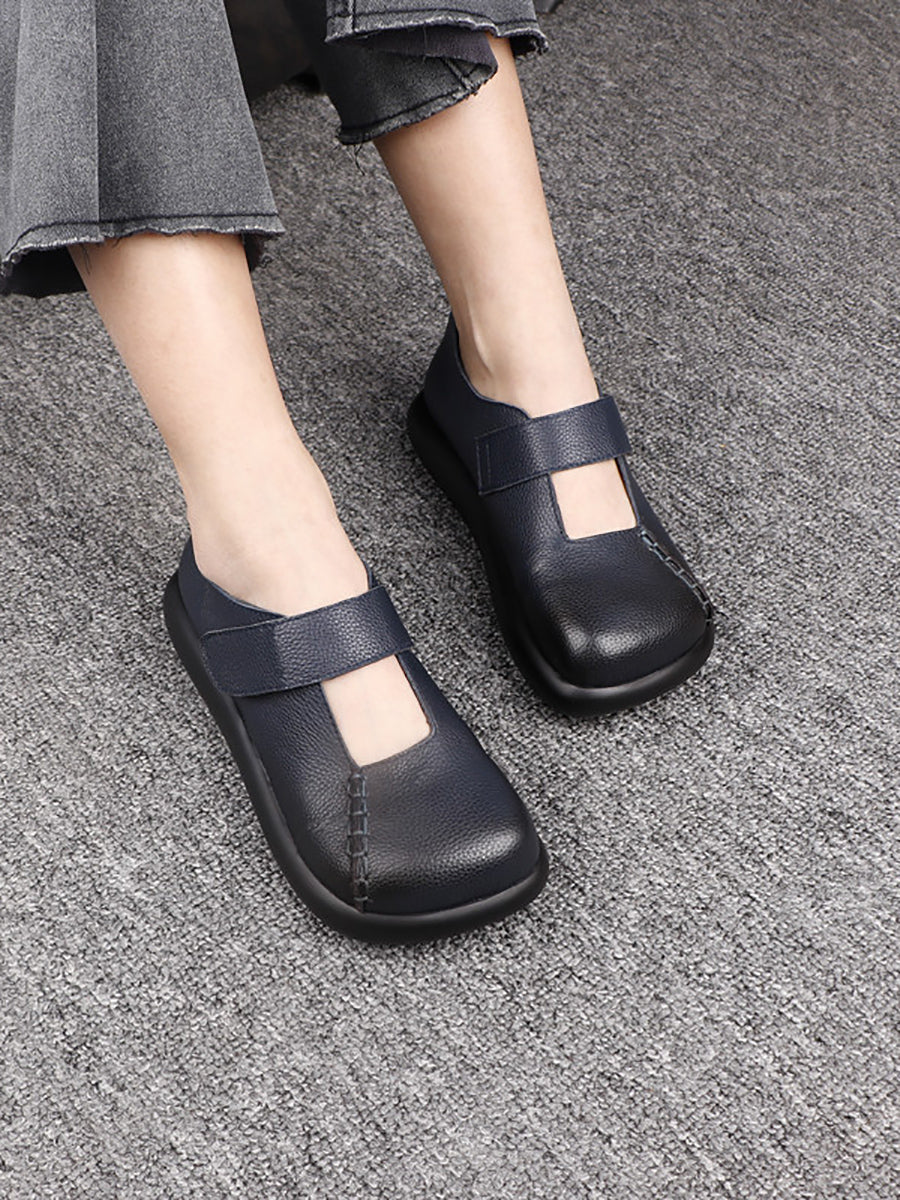 Women Vintage Genuine Leather Square Toe Shoes