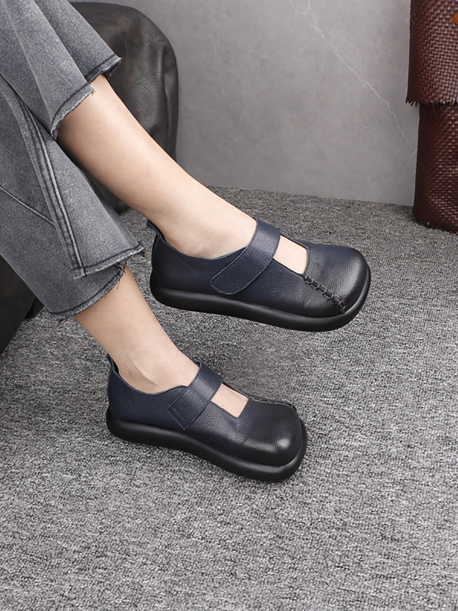 Women Vintage Genuine Leather Square Toe Shoes