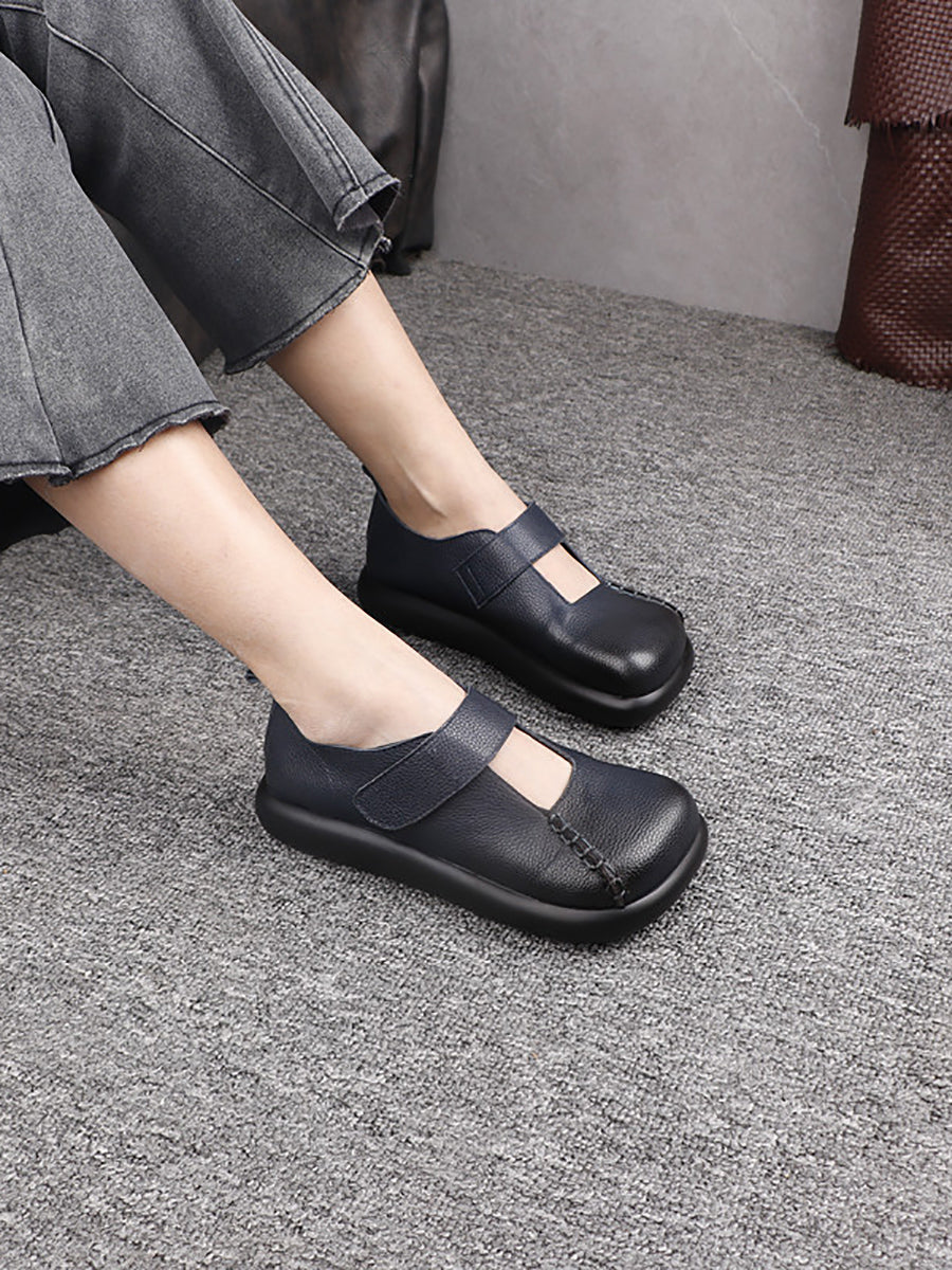 Women Vintage Genuine Leather Square Toe Shoes