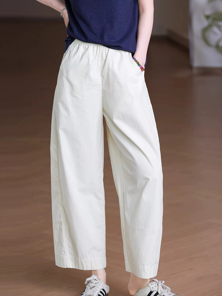 Plus Size Women Summer Casual Pure Color Straight Pants