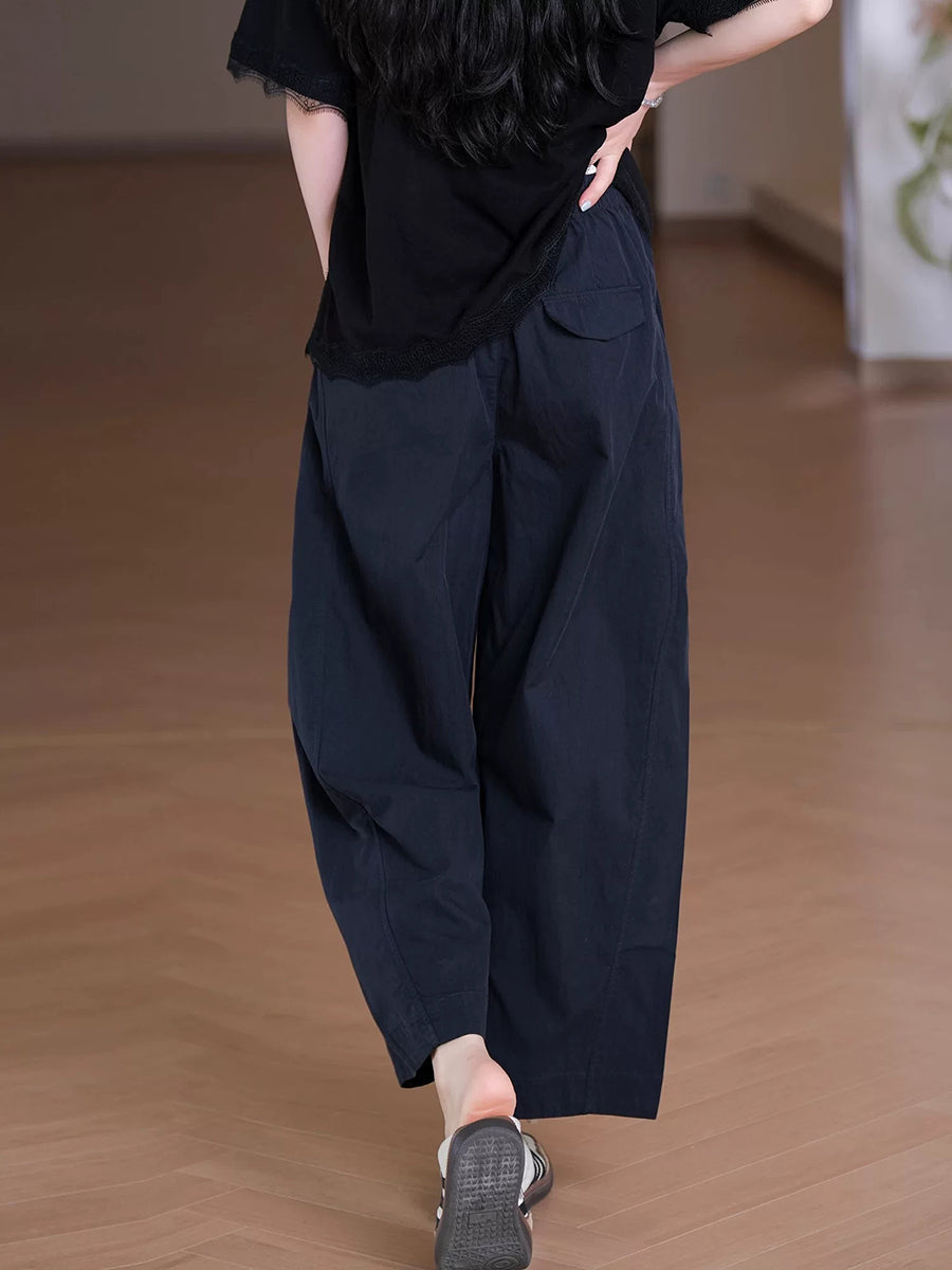 Plus Size Women Summer Casual Pure Color Straight Pants