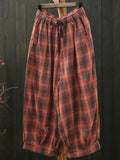 Plus Size Women Summer Casual Plaid Cotton Bloomers