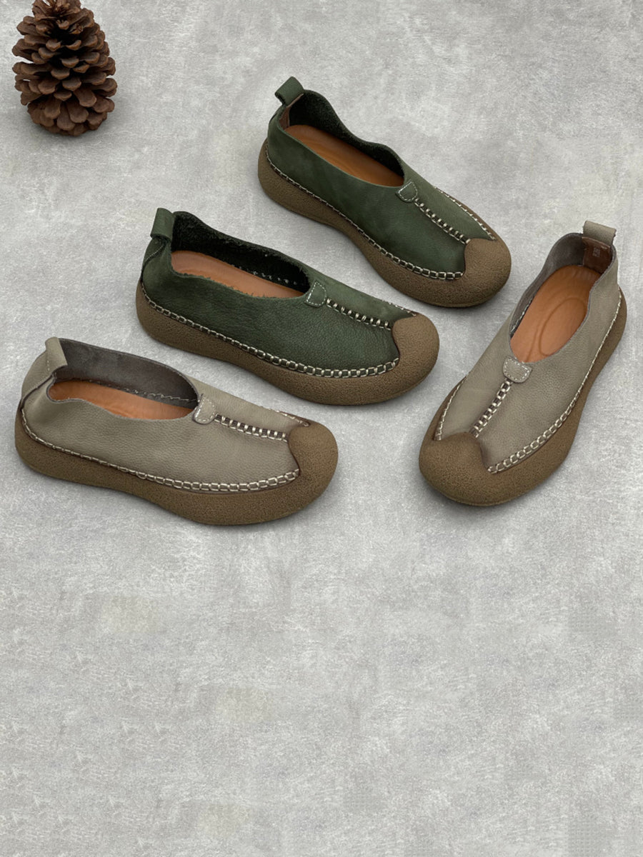 Women Vintage Genuine Leather Spliced Flat Shoes
