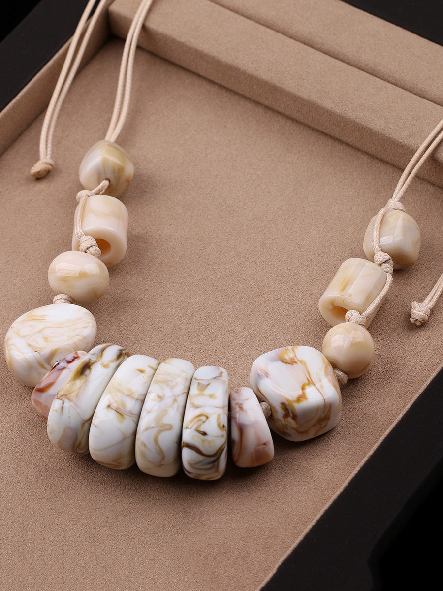 Women Vintage Stone Weave Pendant Necklace