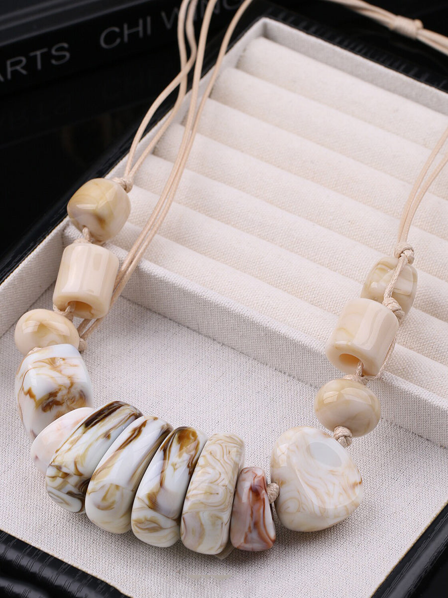 Women Vintage Stone Weave Pendant Necklace