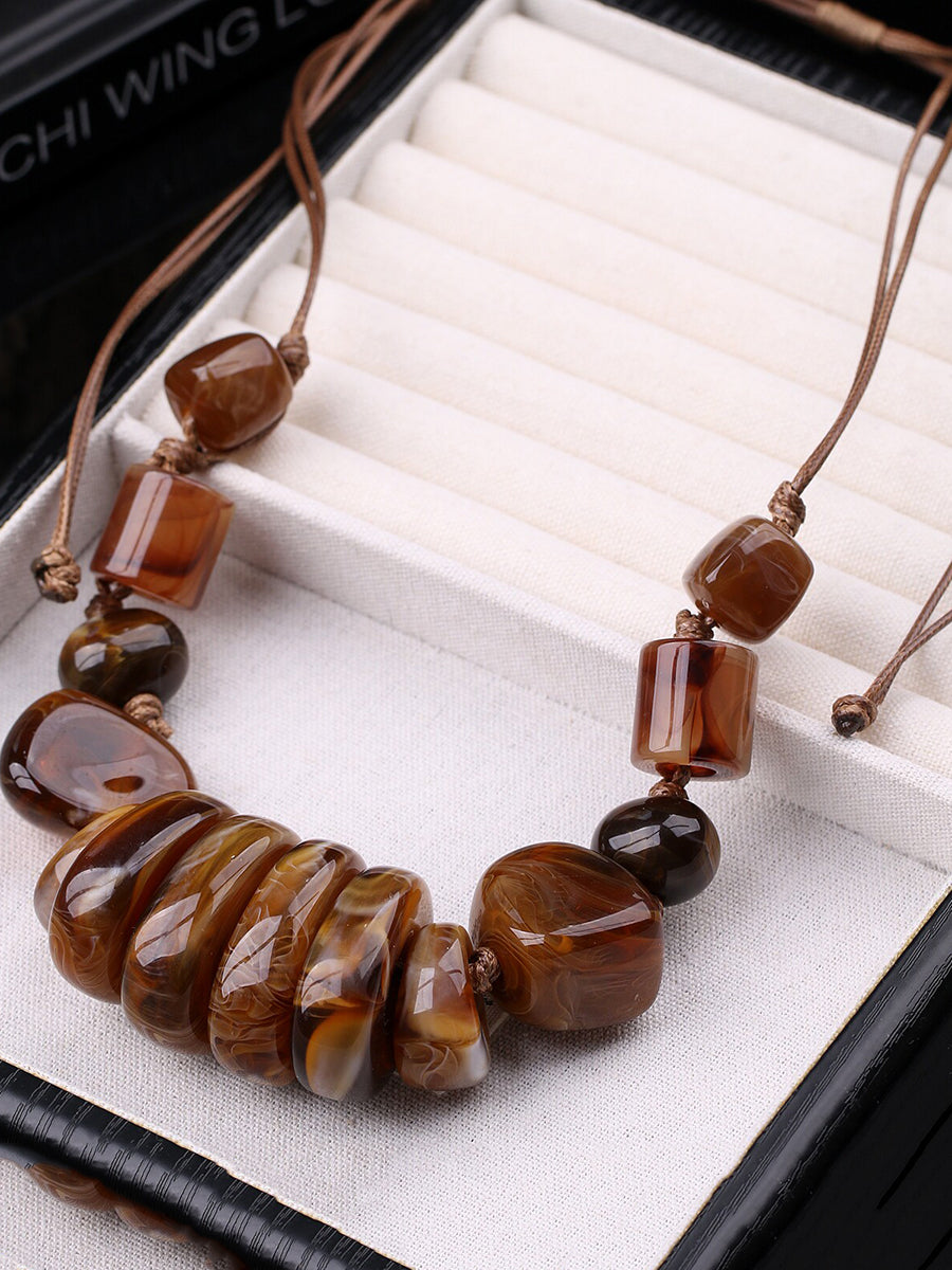 Women Vintage Stone Weave Pendant Necklace