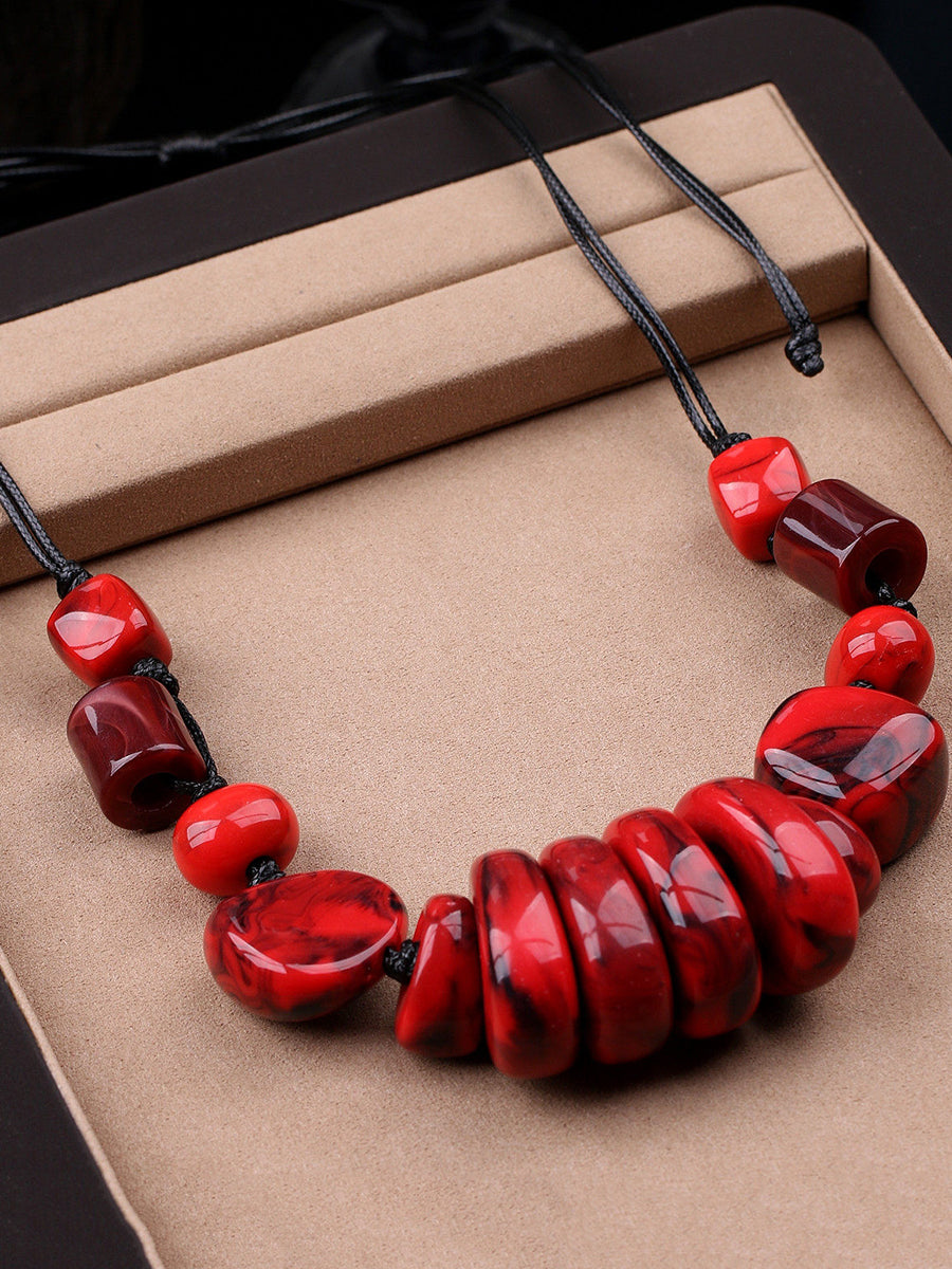 Women Vintage Stone Weave Pendant Necklace