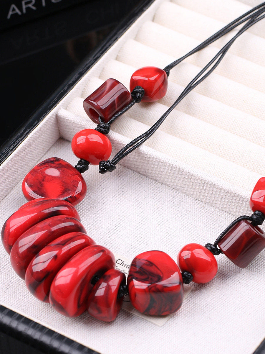 Women Vintage Stone Weave Pendant Necklace