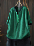Women Summer Casual Pure Color V-Neck Blouse
