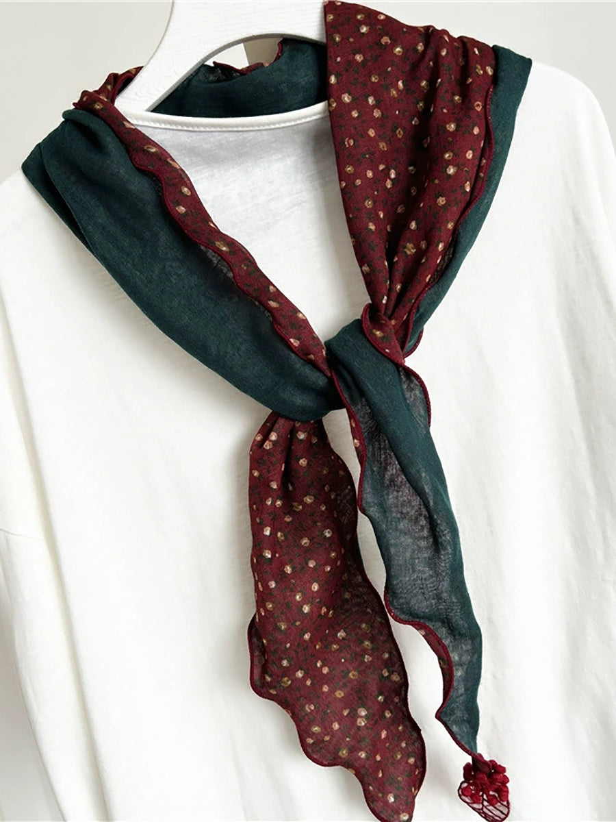 Women Vintage Floral Spliced Triangle Scarf