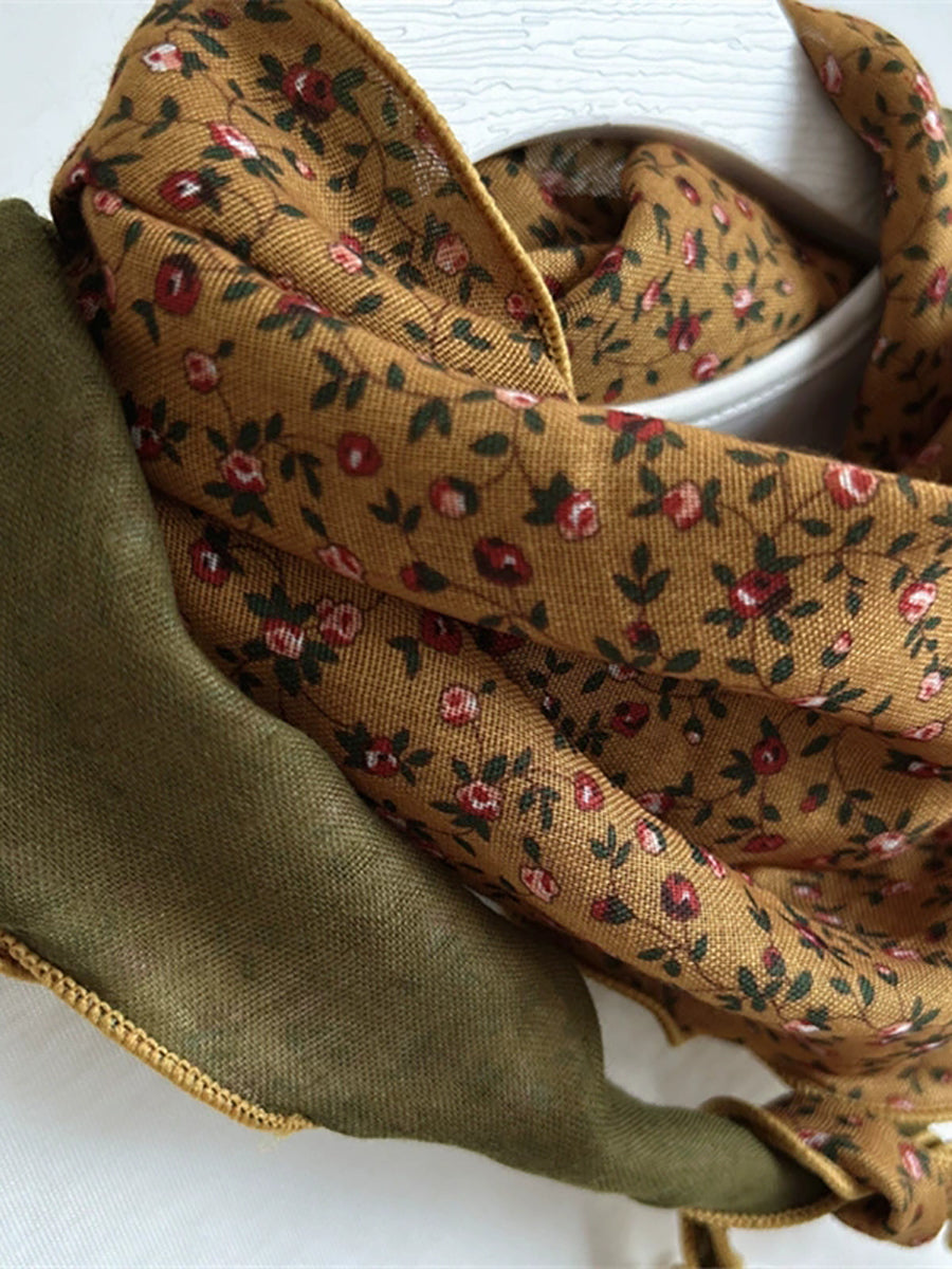 Women Vintage Floral Spliced Triangle Scarf