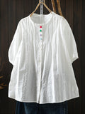 Plus Size Women Summer Artsy Embroidery 100%Cotton Shirt