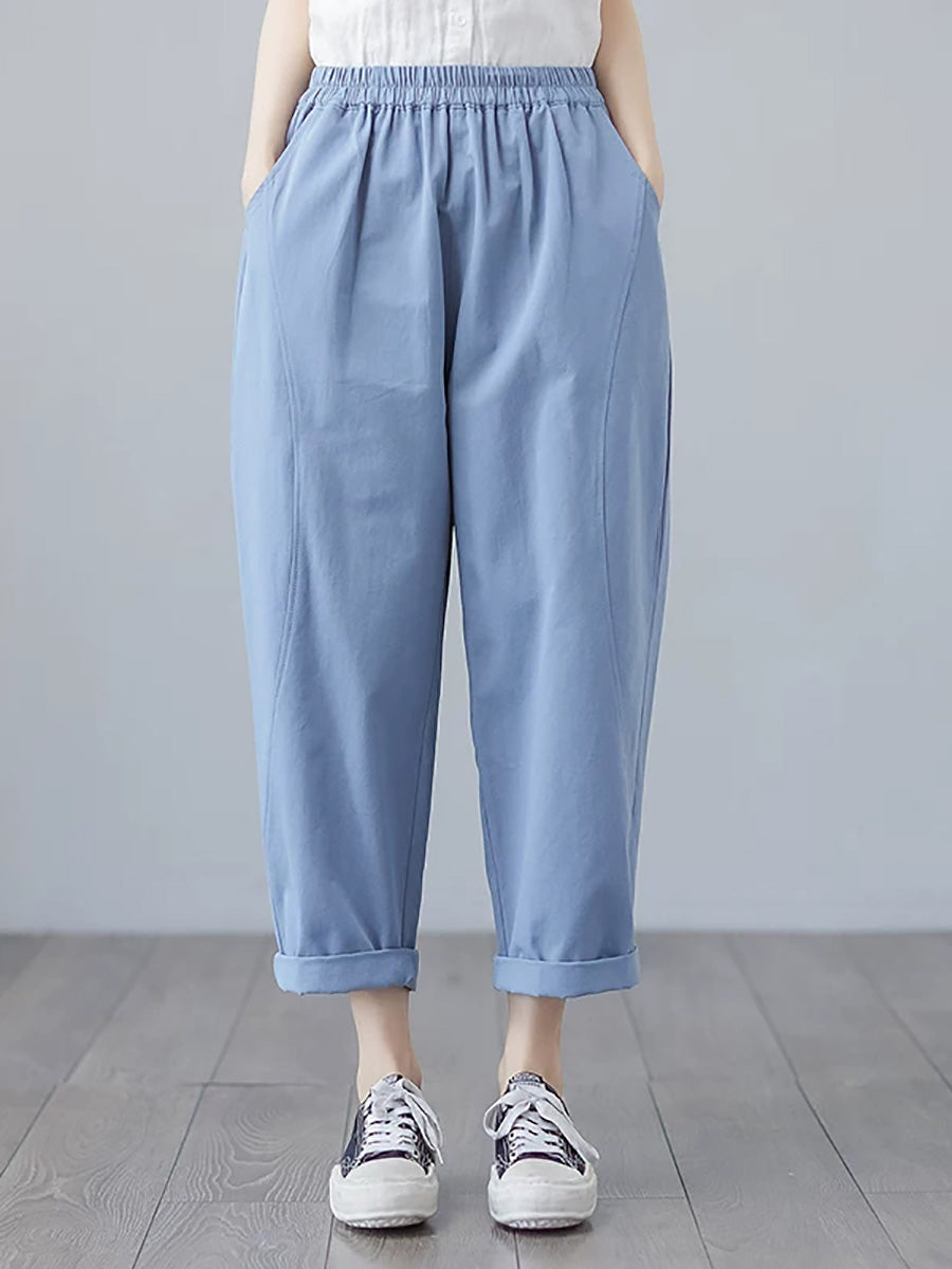 Plus Size Women Summer Casual Pure Color Harem Pants