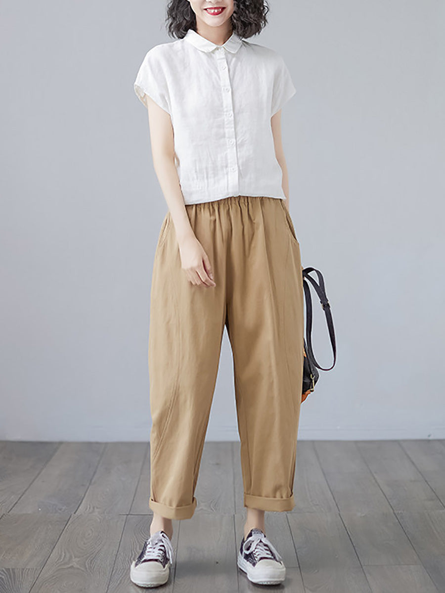 Plus Size Women Summer Casual Pure Color Harem Pants
