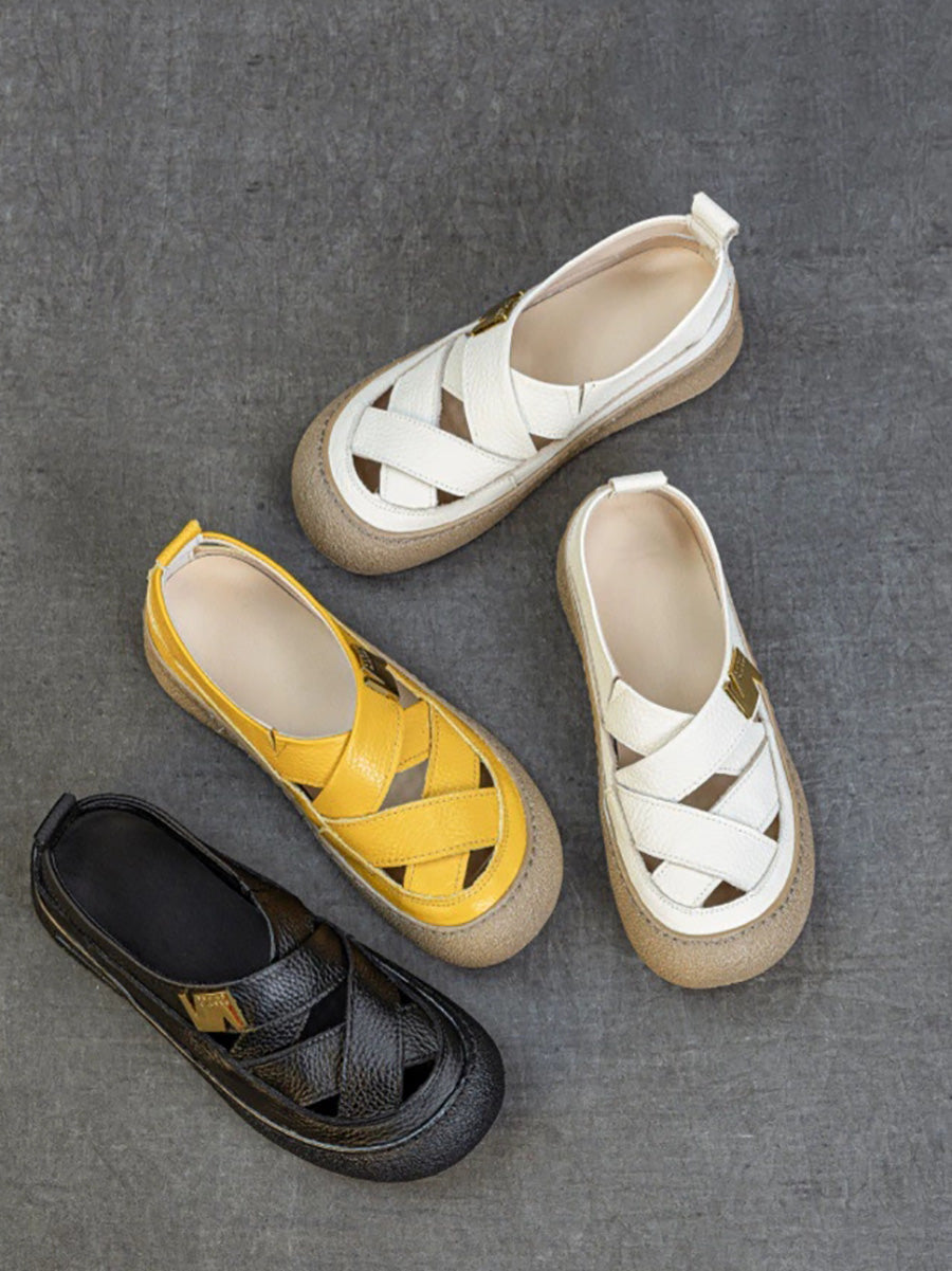 Women Summer Leather Weave Flat Shoes