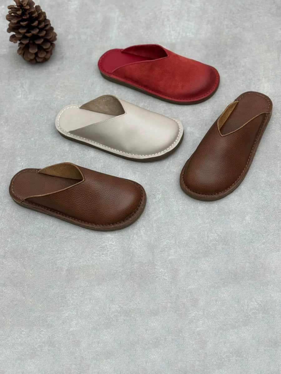 Women Summer Soft Genuine Leather Flat Slippers