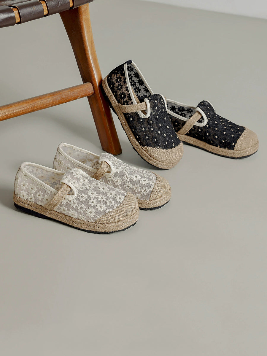 Women Summer Ethnic Flower Embroidery Flat Shoes