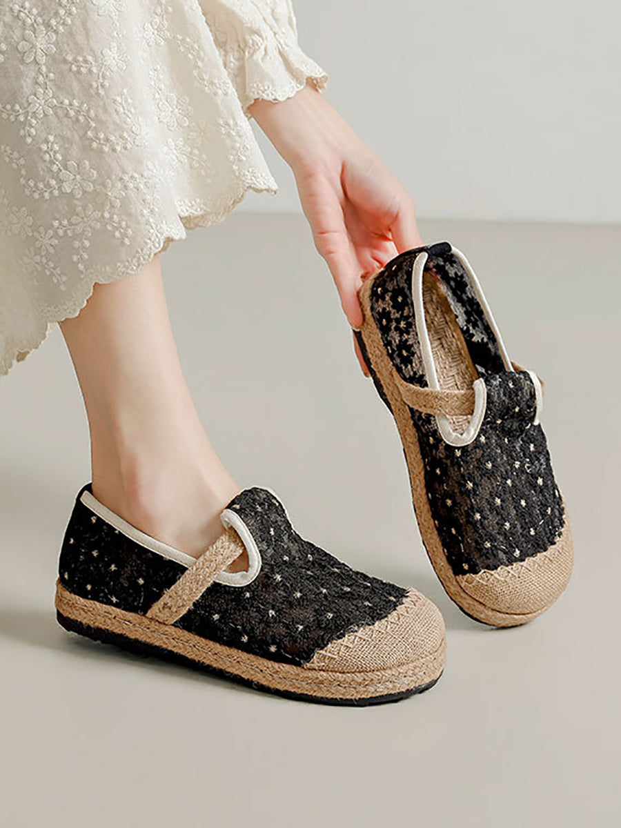 Women Summer Ethnic Flower Embroidery Flat Shoes