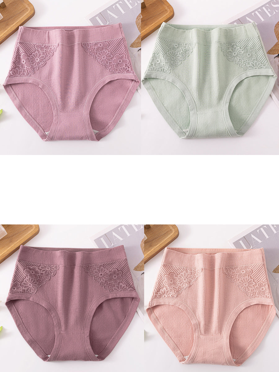 4 Pieces Women Artsy Flower Lace High Waist Underwear