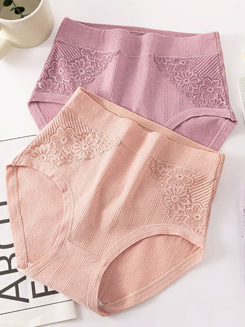 4 Pieces Women Artsy Flower Lace High Waist Underwear