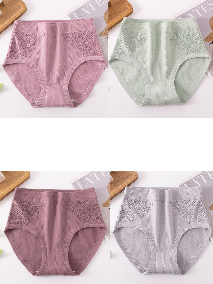 4 Pieces Women Artsy Flower Lace High Waist Underwear