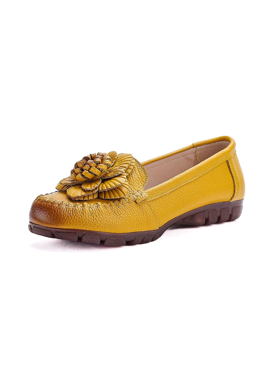 Women Summer Casual Flower Genuine Leather Shoes
