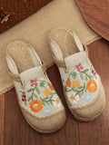 Women Summer Artsy Flower Linen Slippers