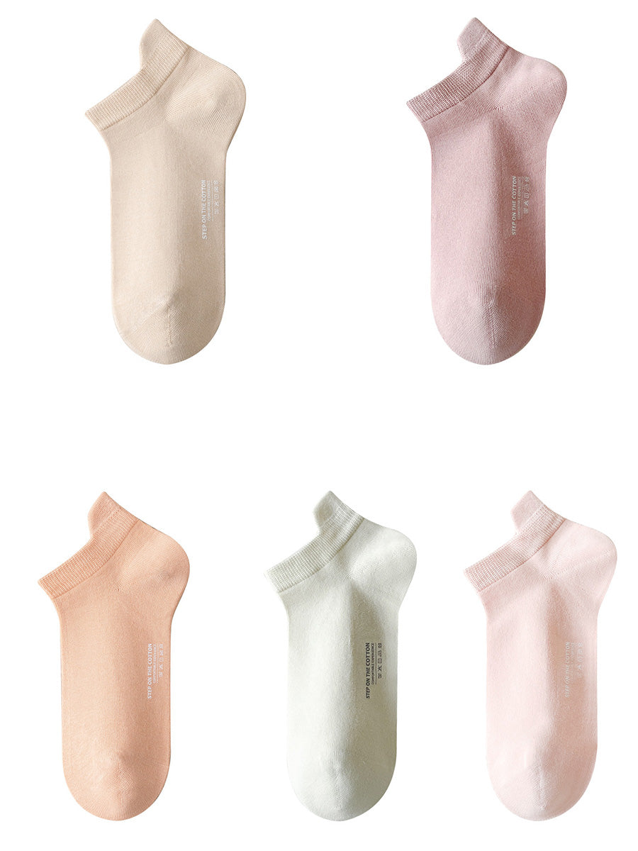 5 Pairs Women Summer Pure Color Cotton Socks
