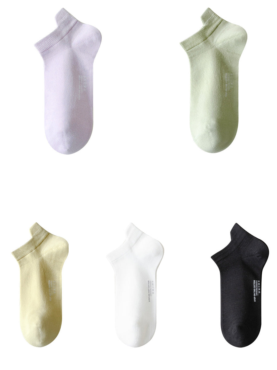 5 Pairs Women Summer Pure Color Cotton Socks