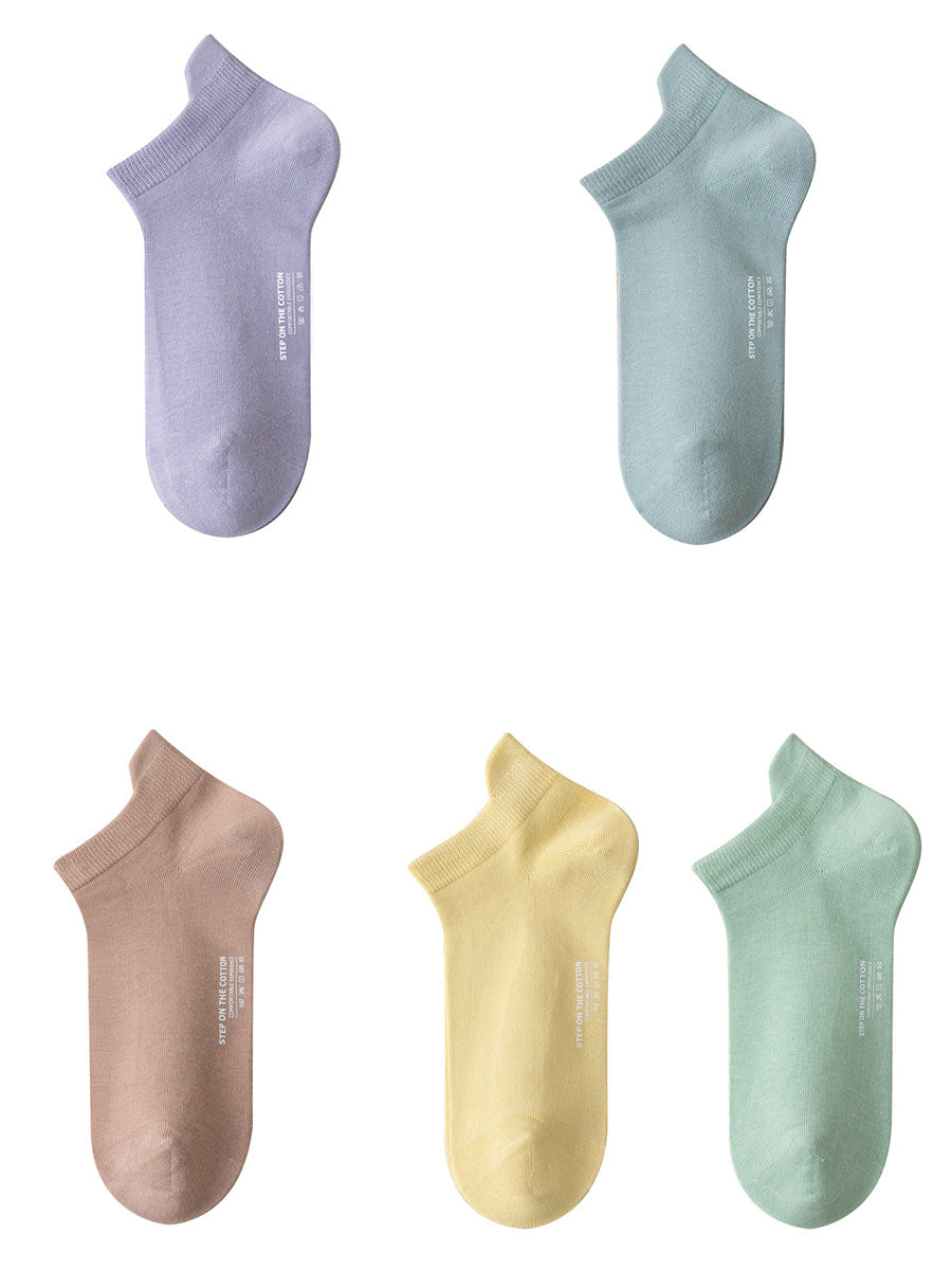 5 Pairs Women Summer Pure Color Cotton Socks