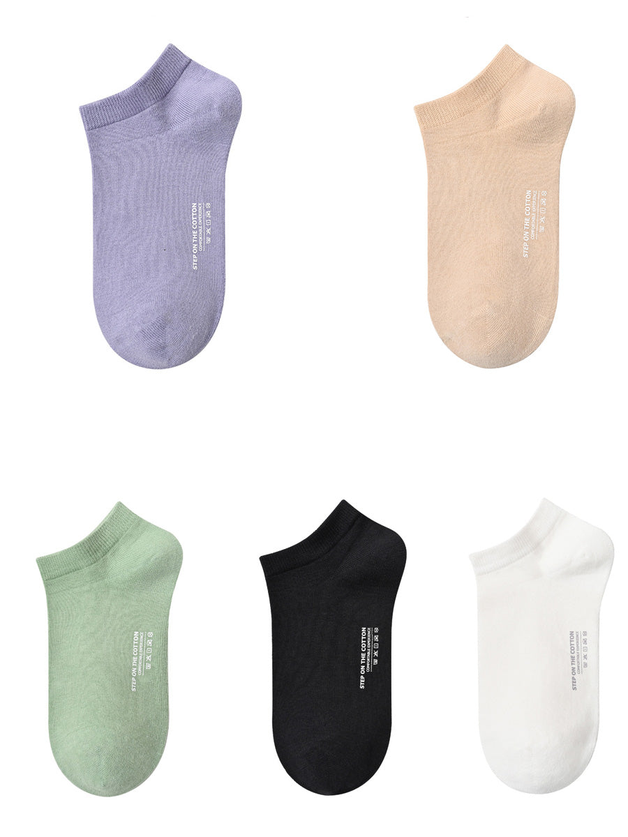 5 Pairs Women Summer Pure Color Cotton Socks