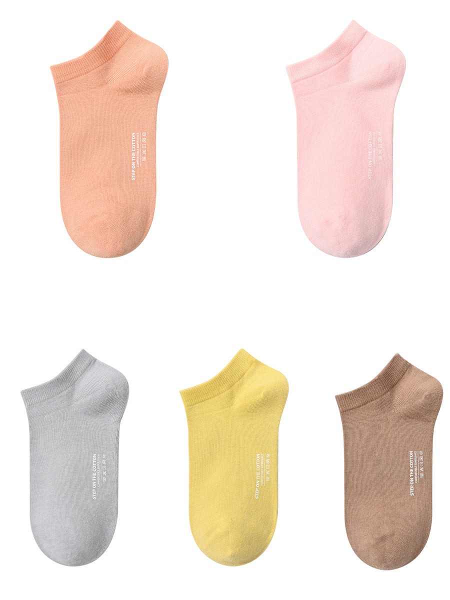 5 Pairs Women Summer Pure Color Cotton Socks