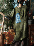 Women Vintage Patchwork Leaf O-Neck Dress