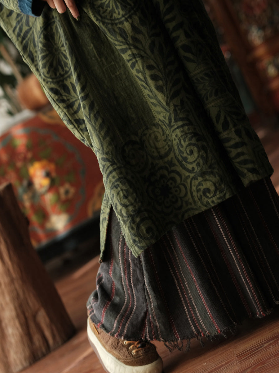 Women Vintage Patchwork Leaf O-Neck Dress